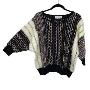 Vintage Maori Bee Pullover Sweater Women Large Fuzzy Knit Dolman 3/4 Sleeve Y2K